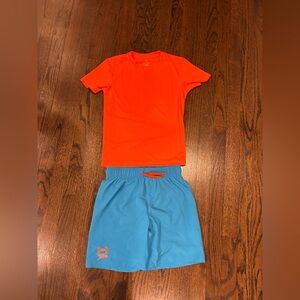 Under Armour Swim Trunk SPF 50 built in liner plus Rash guard top Amazon